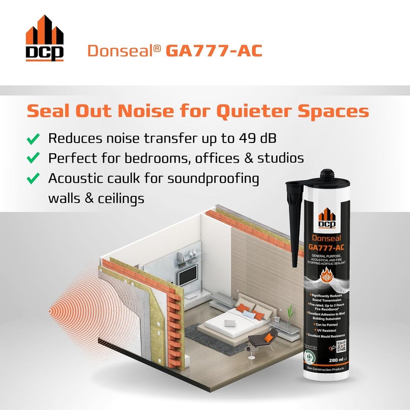 DCP Donseal GA777-AC Acoustic Caulk 9.5 fl. oz. for Soundproofing - Durable Acoustic Sealant for Doors, Window Frames, Walls, Ceilings, Wall Penetrations, Home Theater, etc. - Image 3